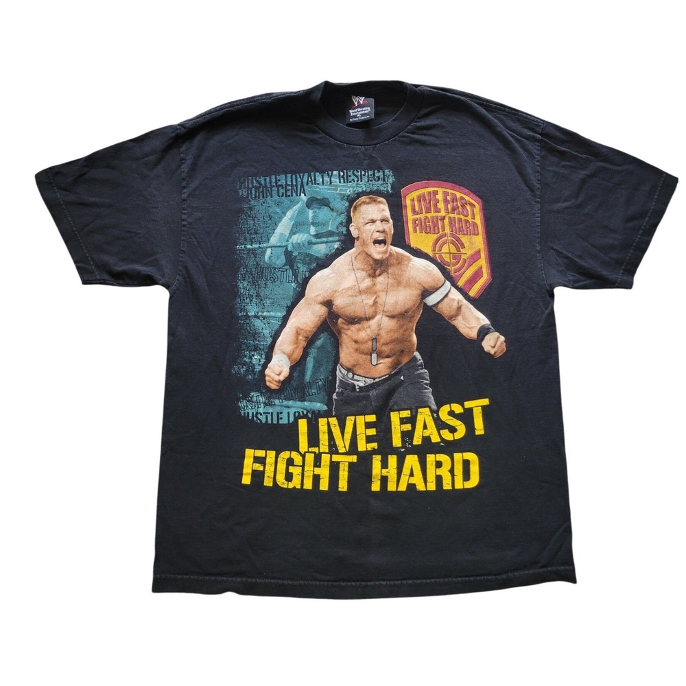 Vintage 2002 WWE John Cena Live Fast Fight Hard Shirt Double Sided Men's XL Y2K